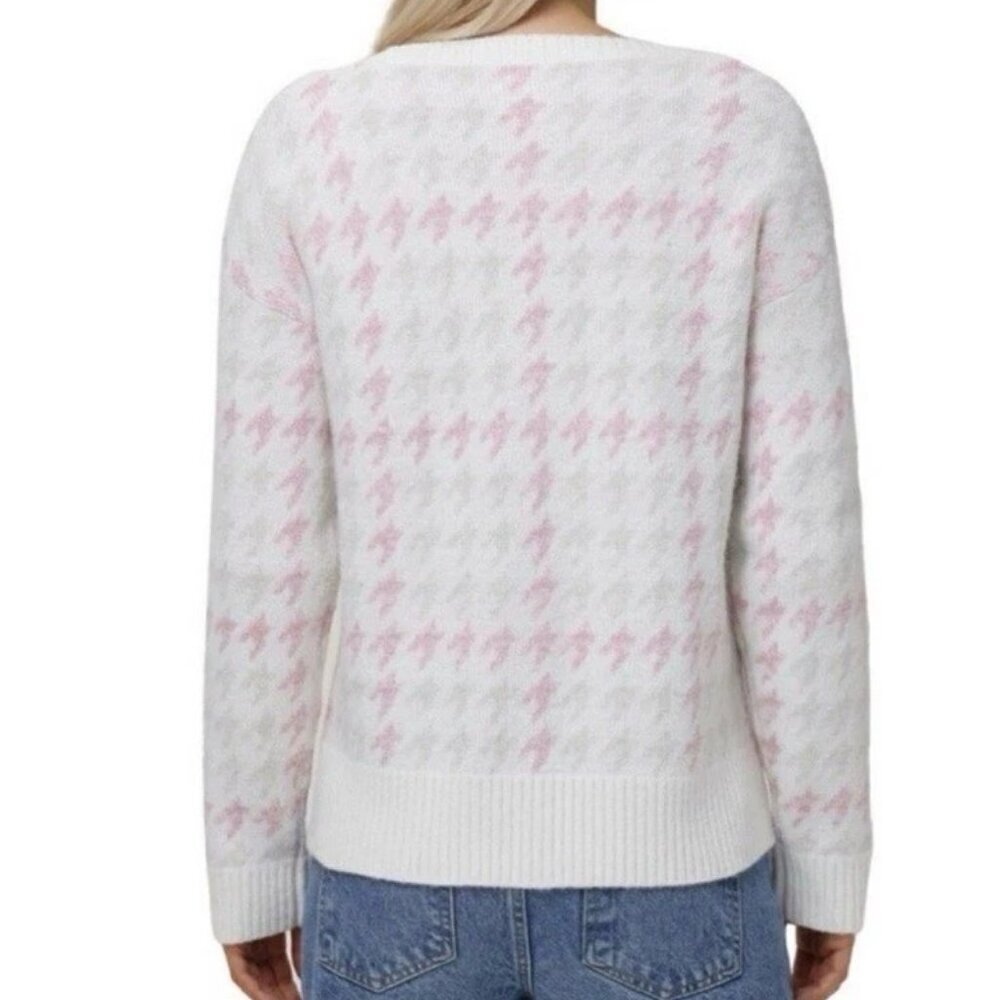 525 America Pink & Cream Houndstooth Crew Neck Sweater | Classic Cozy Knit NWT - Picture 2 of 8